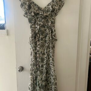 Zara Green and White Floral Maxi Dress